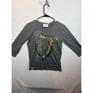 Irish‎ Memories Grey Graphic 3/4 Sleeve Shirt Featuring Harp Design